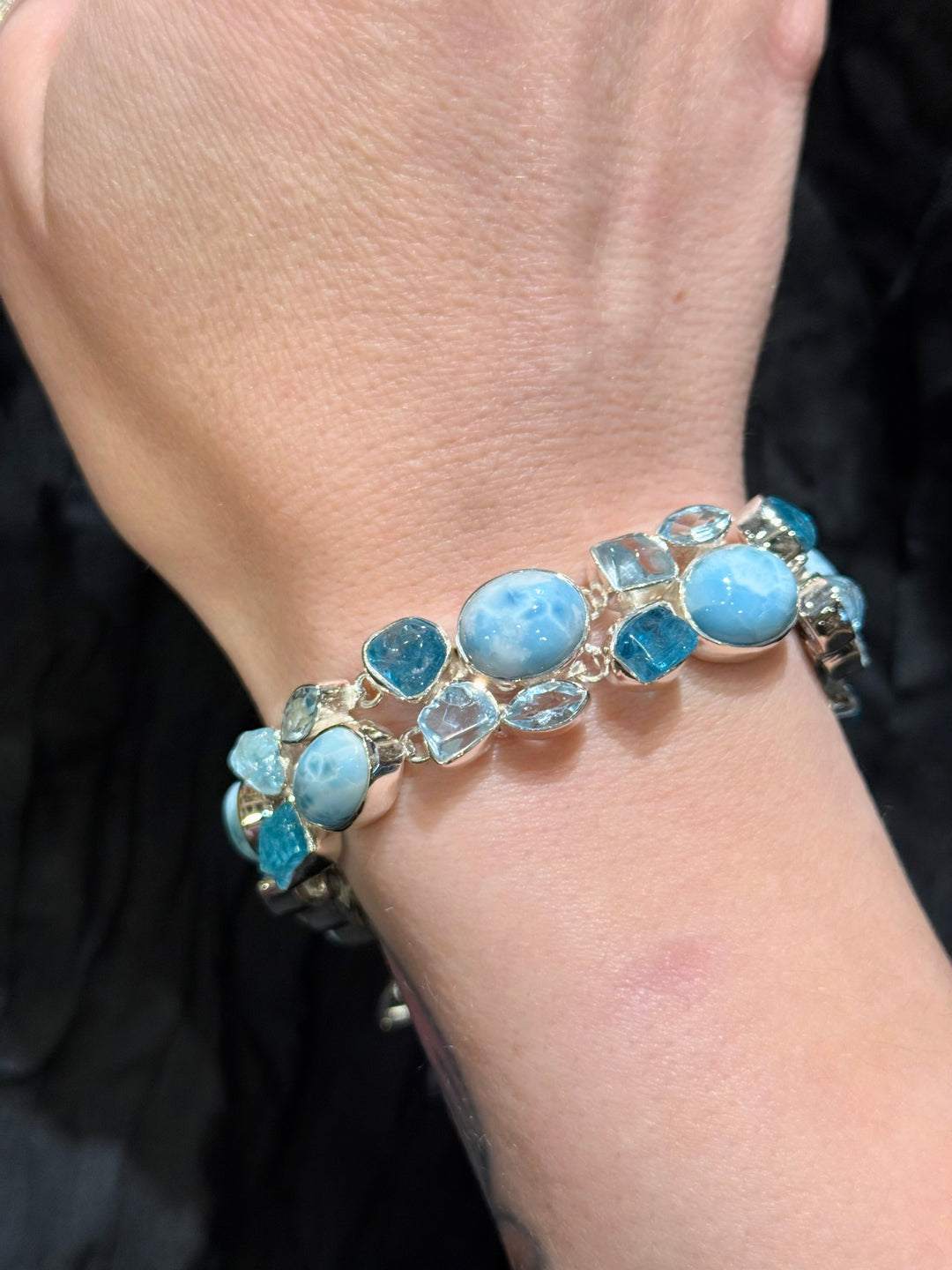 Larimar, Apatite and Aquamarine Bracelet - Floating Lotus