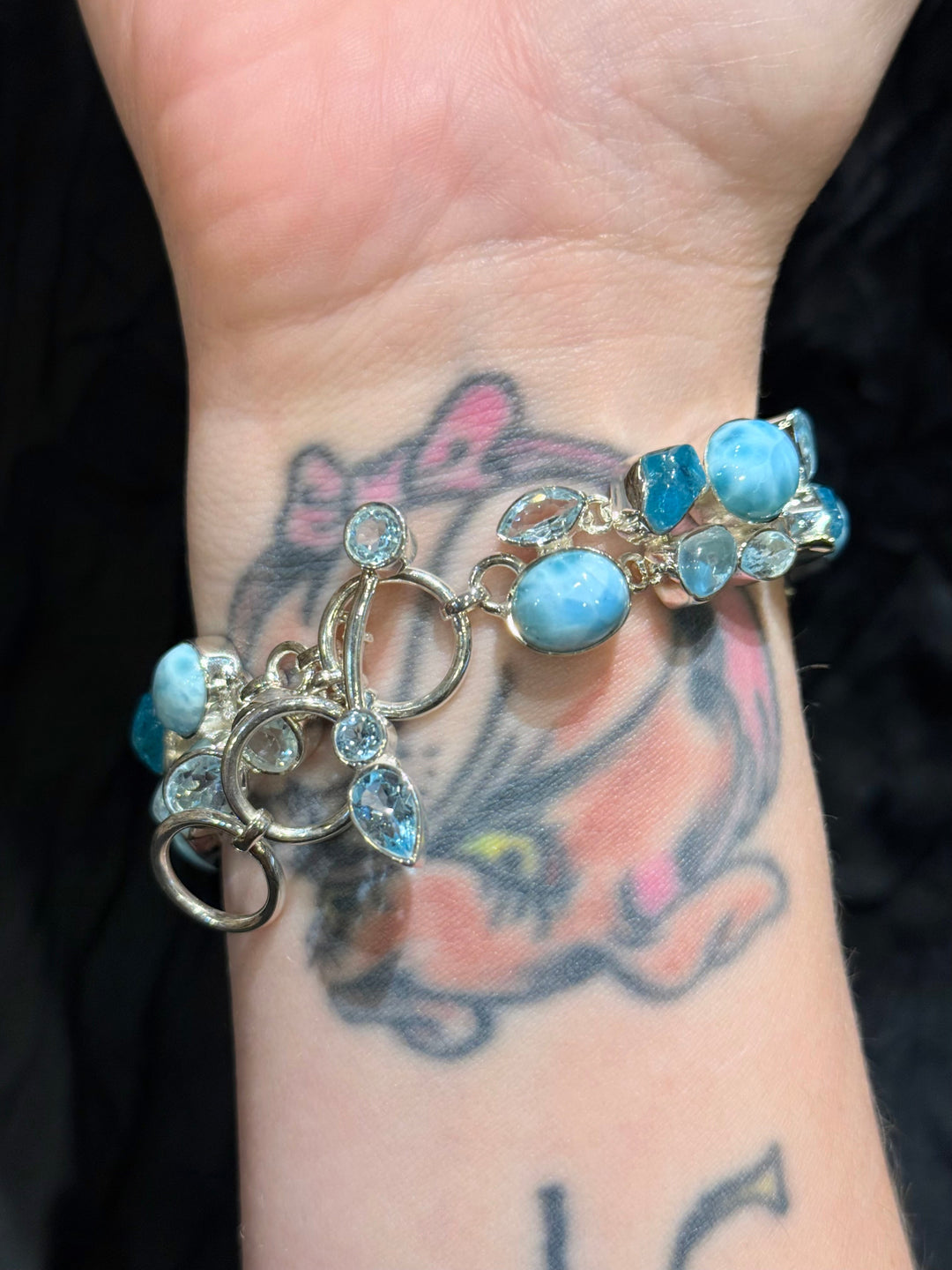 Larimar, Apatite and Aquamarine Bracelet - Floating Lotus