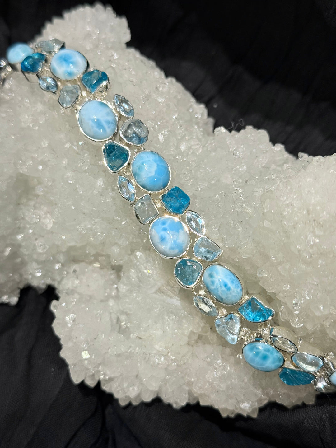 Larimar, Apatite and Aquamarine Bracelet - Floating Lotus