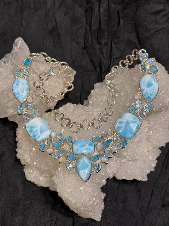 Larimar Apatite and Moonstone Necklace - Floating Lotus