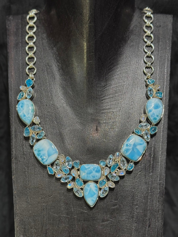 Larimar Apatite and Moonstone Necklace - Floating Lotus