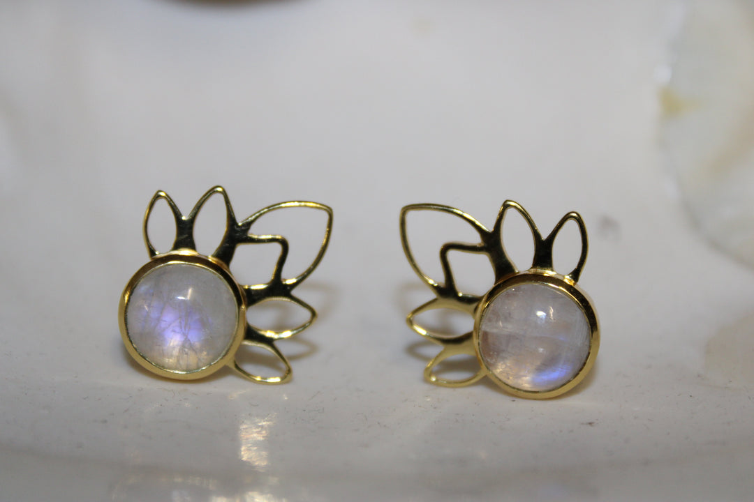 Lotus Moonstone Earrings - Floating Lotus