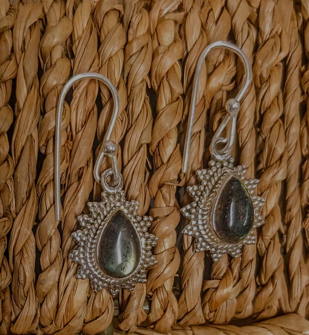 Lovely Labradorite Drop Earrings - Floating Lotus