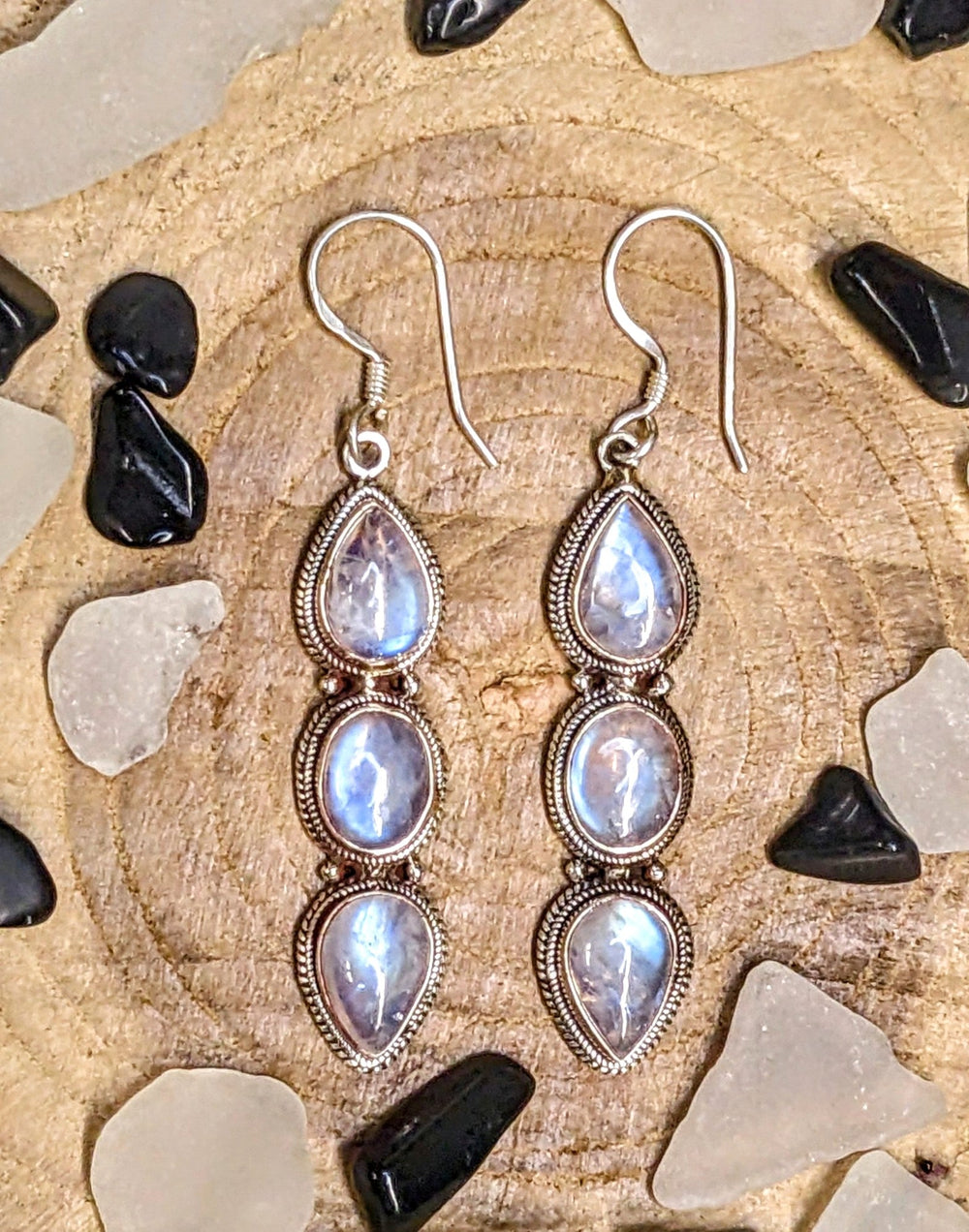 Lovely Luminous Moonstone Drop Earrings - Floating Lotus