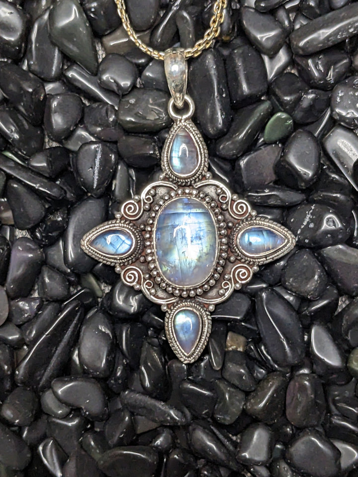 Luminescent Star of Moonlight Moonstone Pendant - Floating Lotus