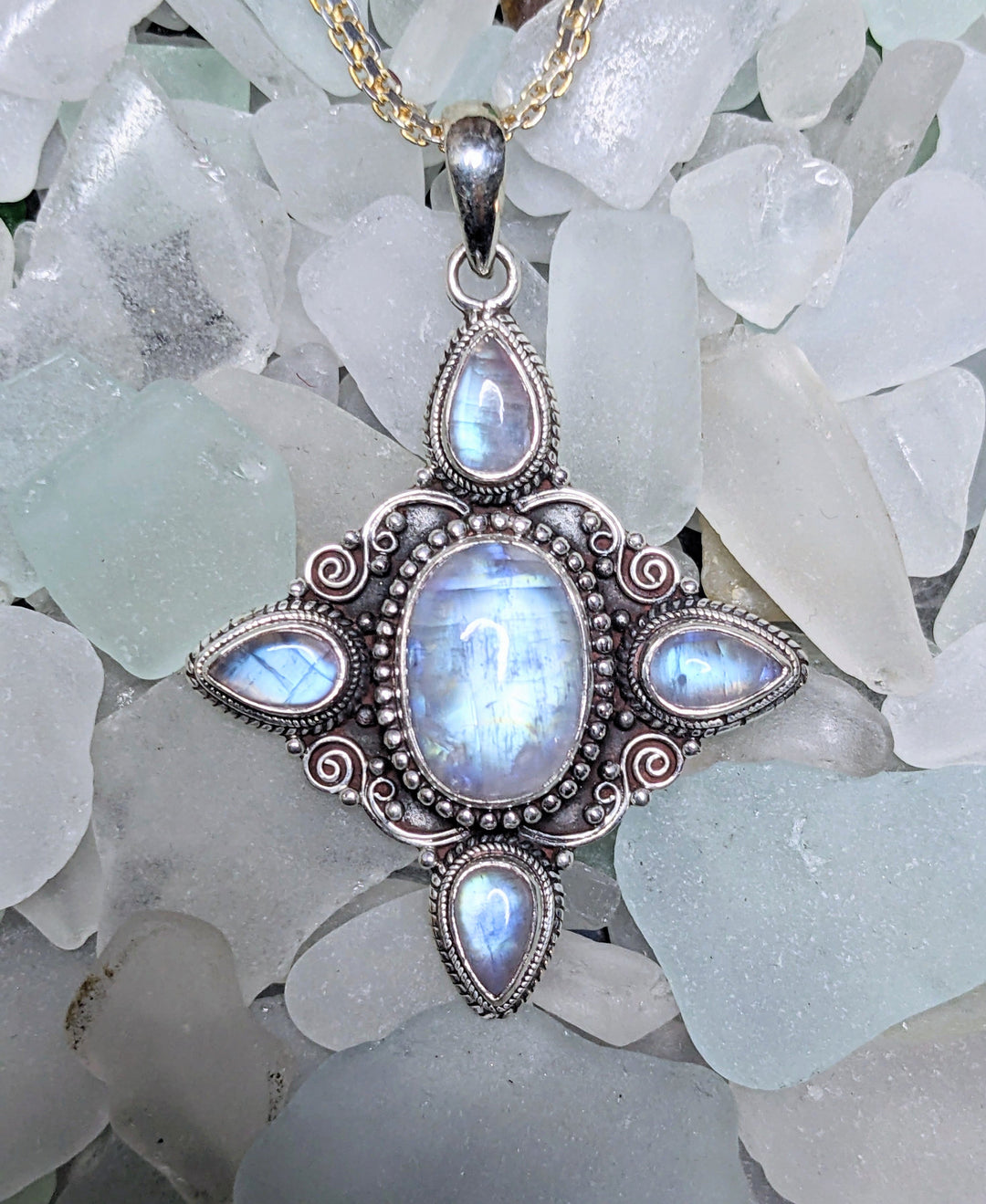 Luminescent Star of Moonlight Moonstone Pendant - Floating Lotus