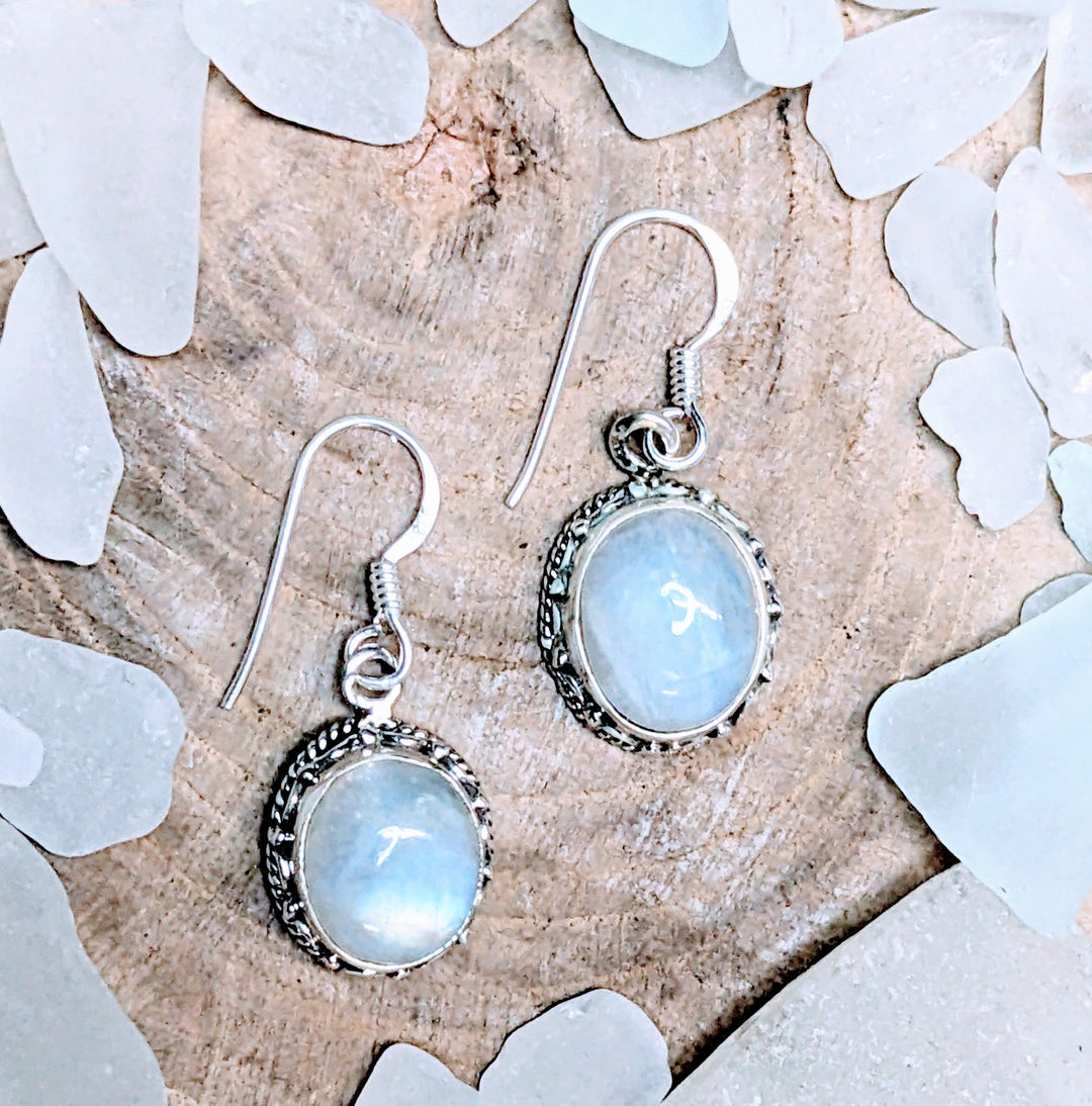 Luminous Moonstone Drop Earrings - Floating Lotus