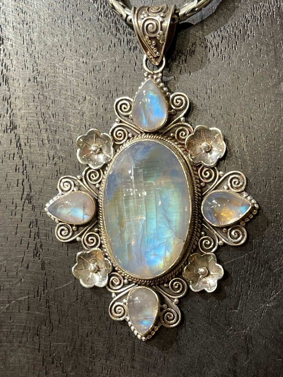 Luminous Moonstone Pendant - Floating Lotus