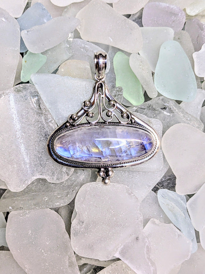 Luminous Moonstone Pendant - Floating Lotus