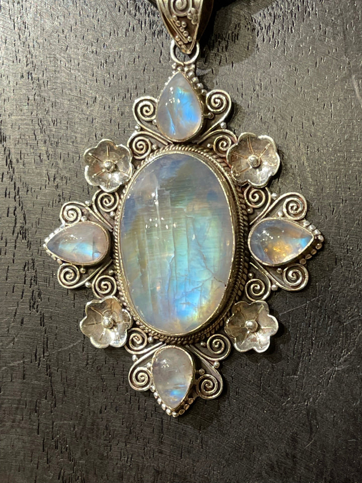 Luminous Moonstone Pendant - Floating Lotus