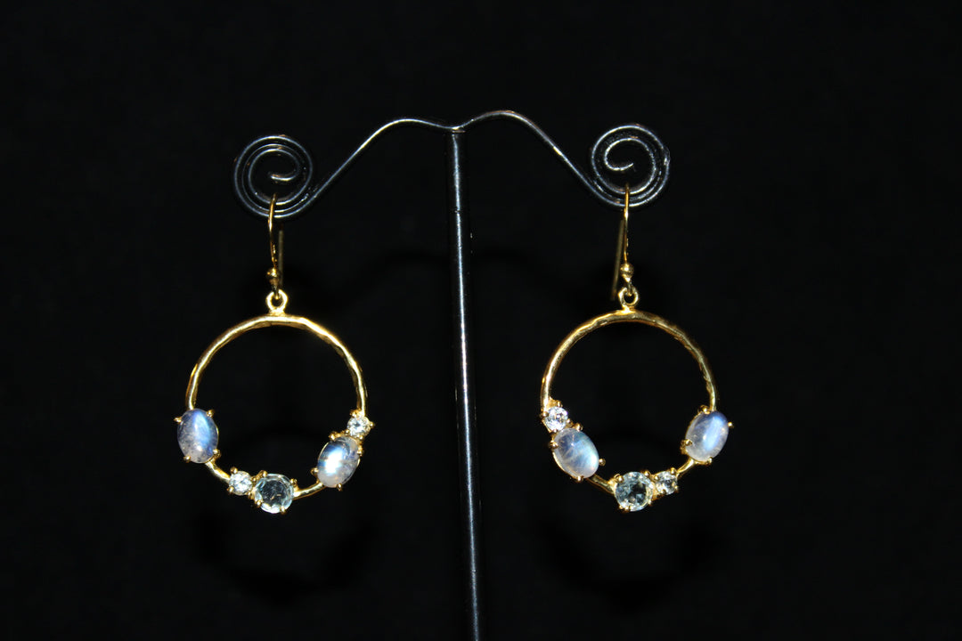 Moonstone and Blue Topaz Earrings - Floating Lotus