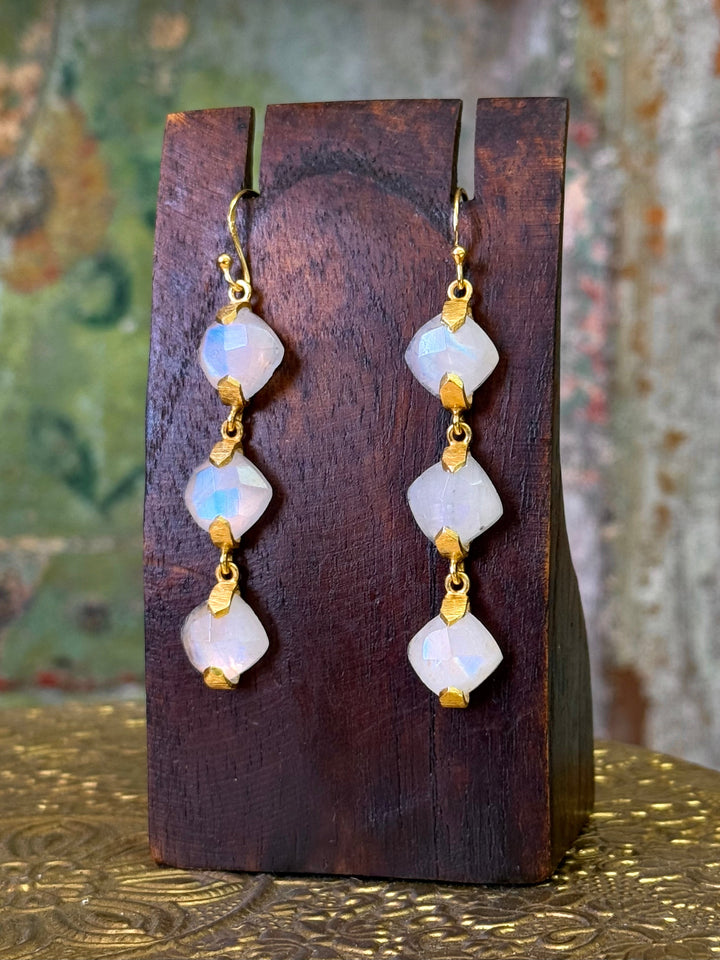 Moonstone Drop Earrings - Floating Lotus