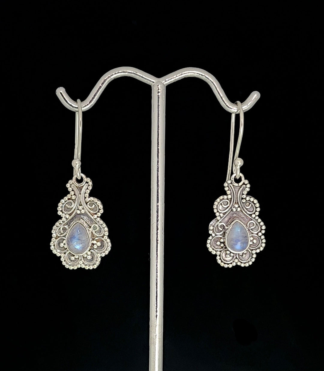 Moonstone Earrings with Scroll Detail - Floating Lotus