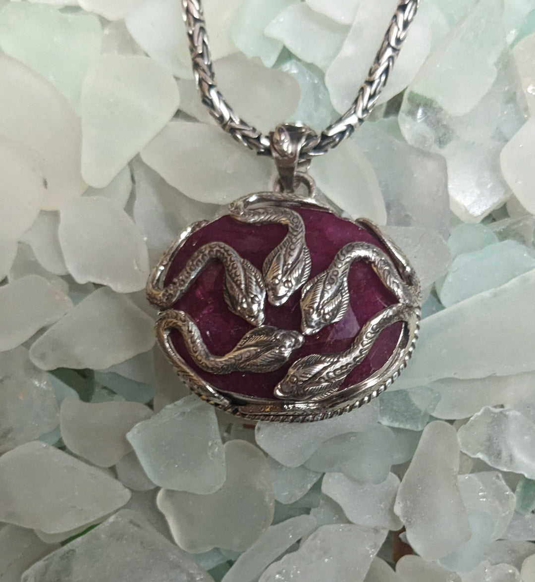 Mystical Snake Ruby Pendant - Floating Lotus