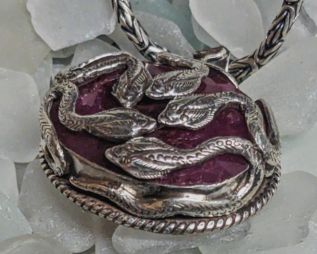 Mystical Snake Ruby Pendant - Floating Lotus