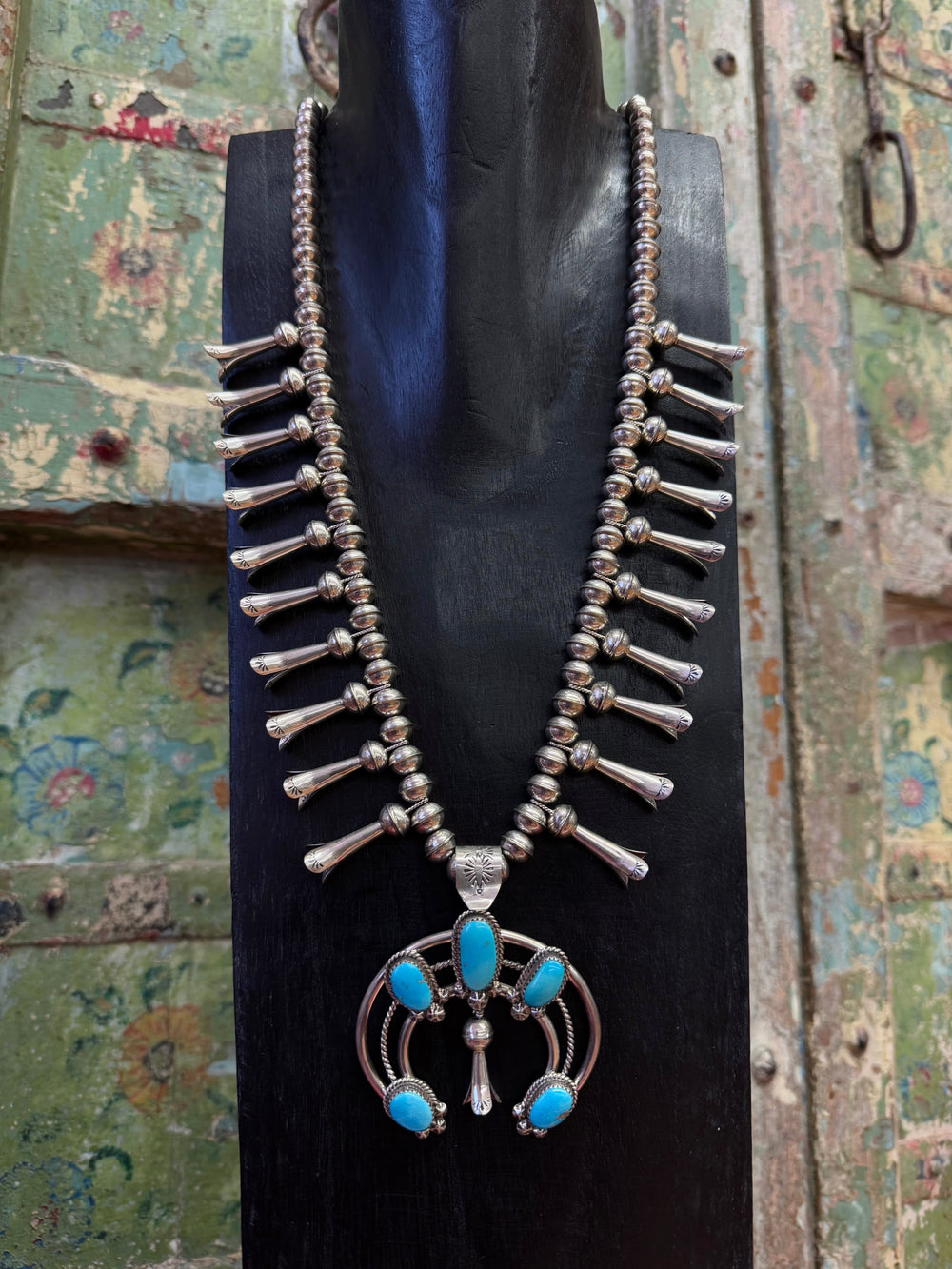 Navajo Squash Blossom Turquoise Necklace - Floating Lotus