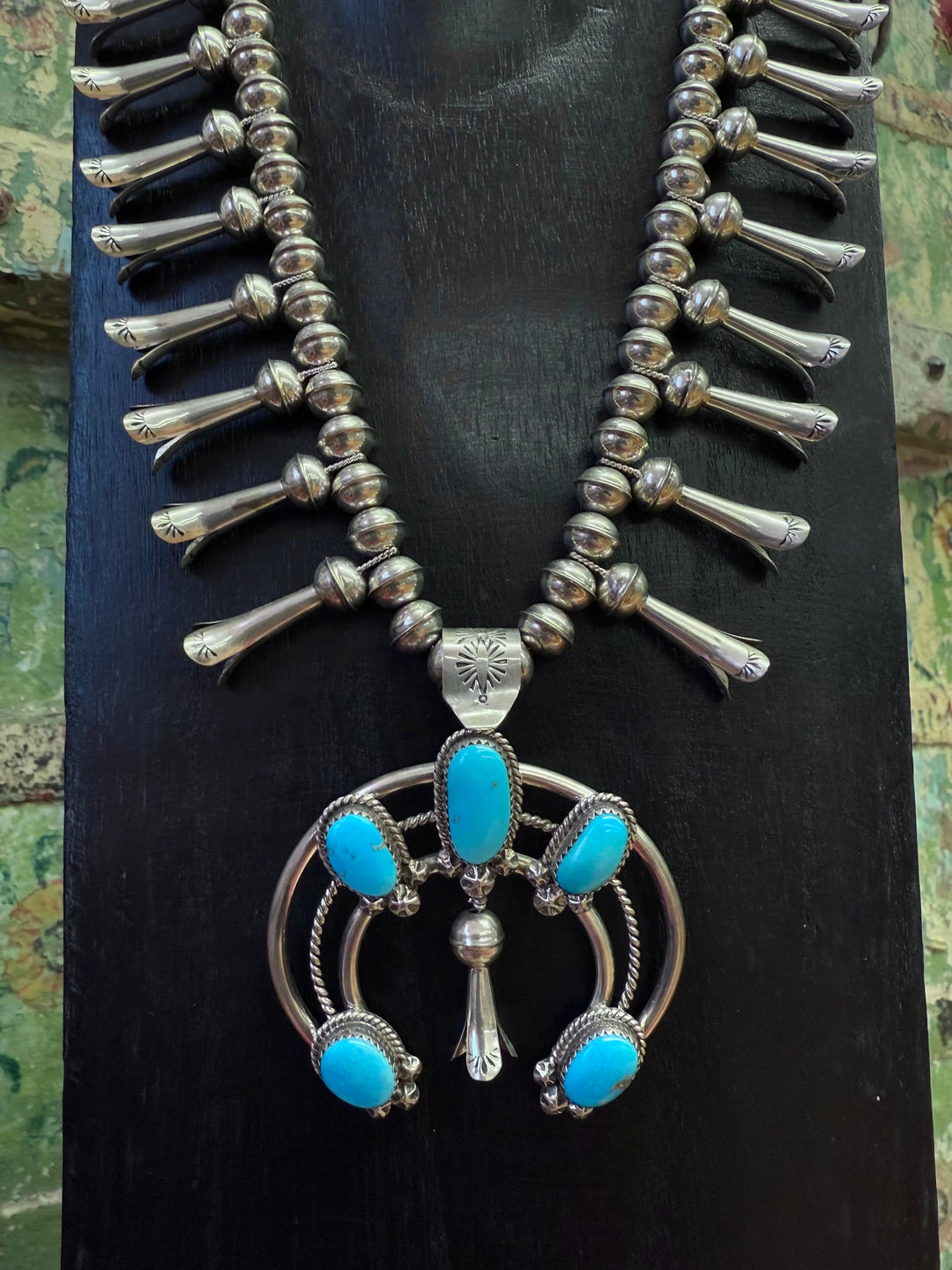 Navajo Squash Blossom Turquoise Necklace - Floating Lotus