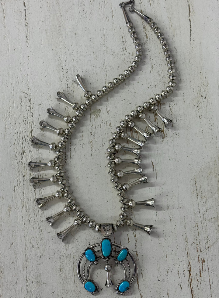 Navajo Squash Blossom Turquoise Necklace - Floating Lotus