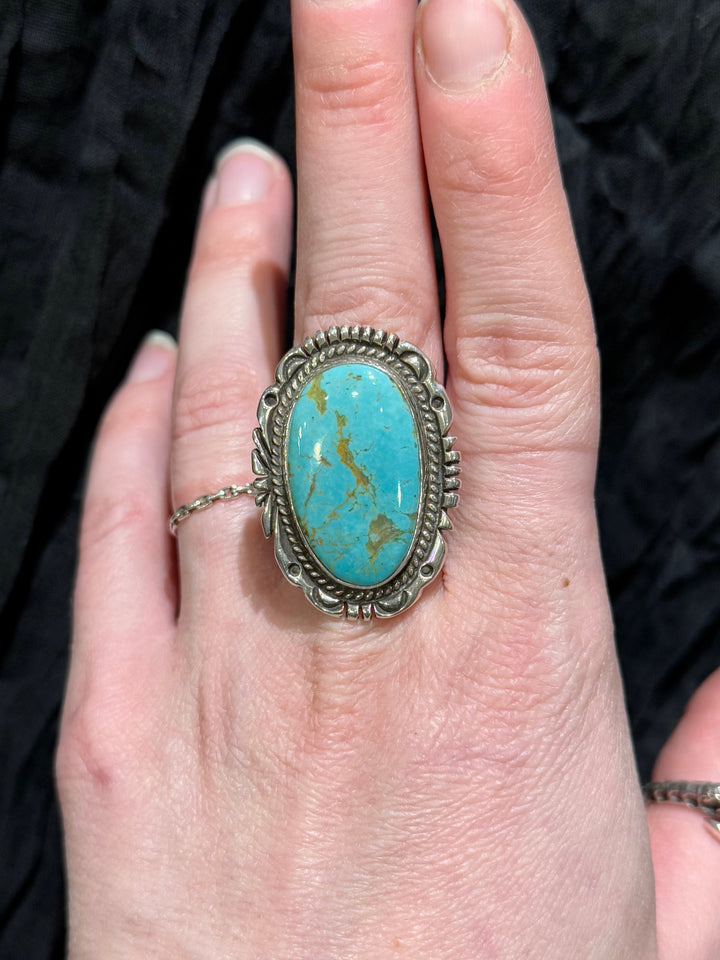 Navajo Turquoise Shield Ring - Floating Lotus