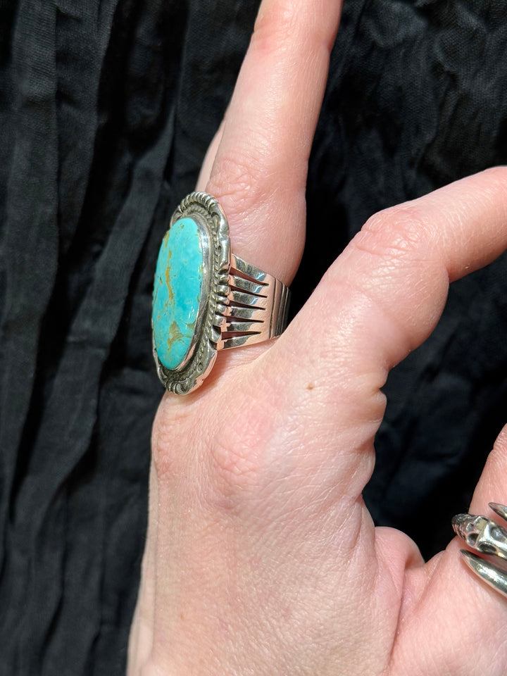 Navajo Turquoise Shield Ring - Floating Lotus