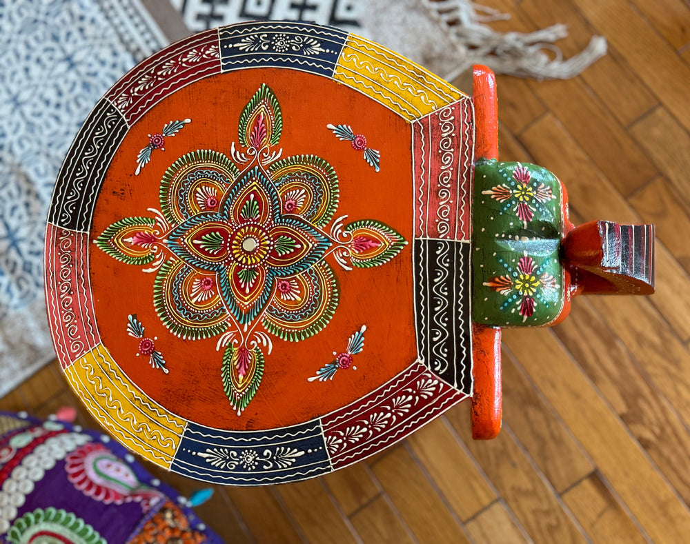 Orange Elephant Stool Painted - New Arrival! - Floating Lotus