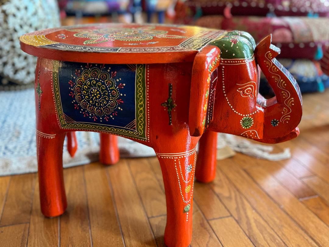 Orange Elephant Stool Painted - New Arrival! - Floating Lotus