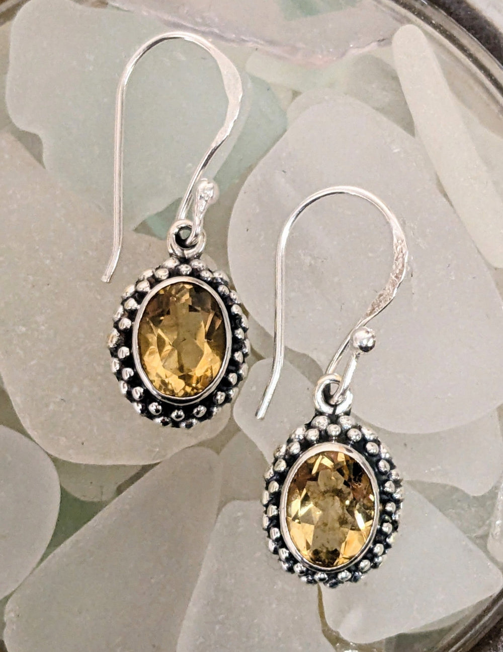 Oval Citrine Earrings - Floating Lotus