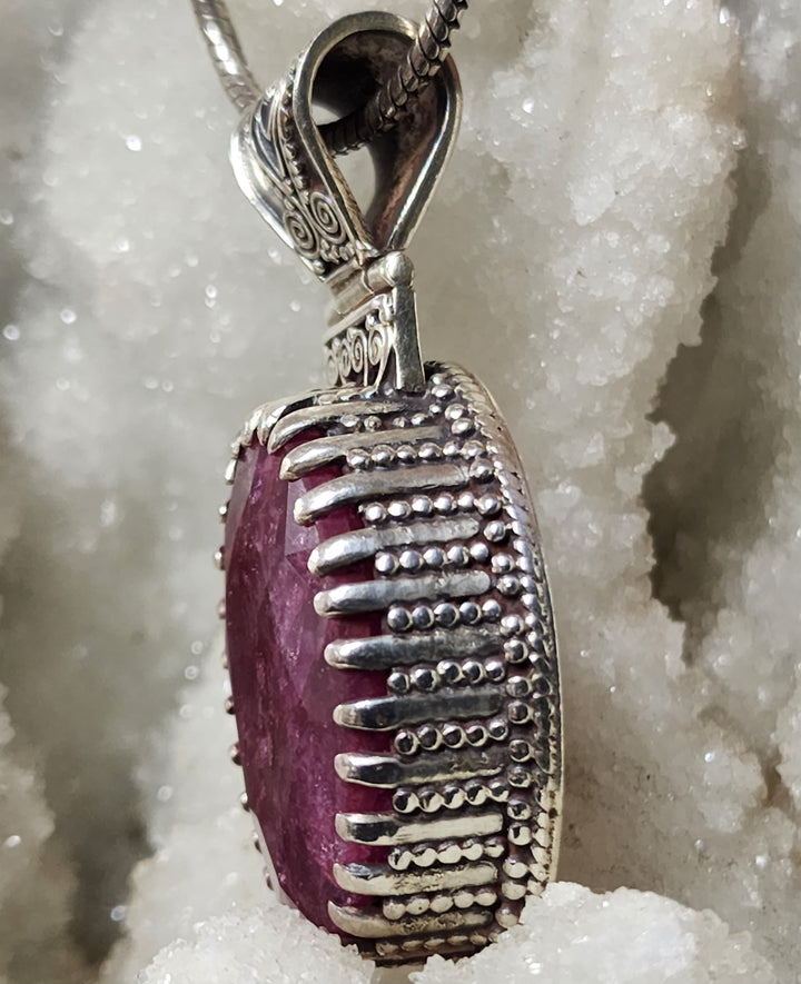 Oval Ruby Pendant - Floating Lotus