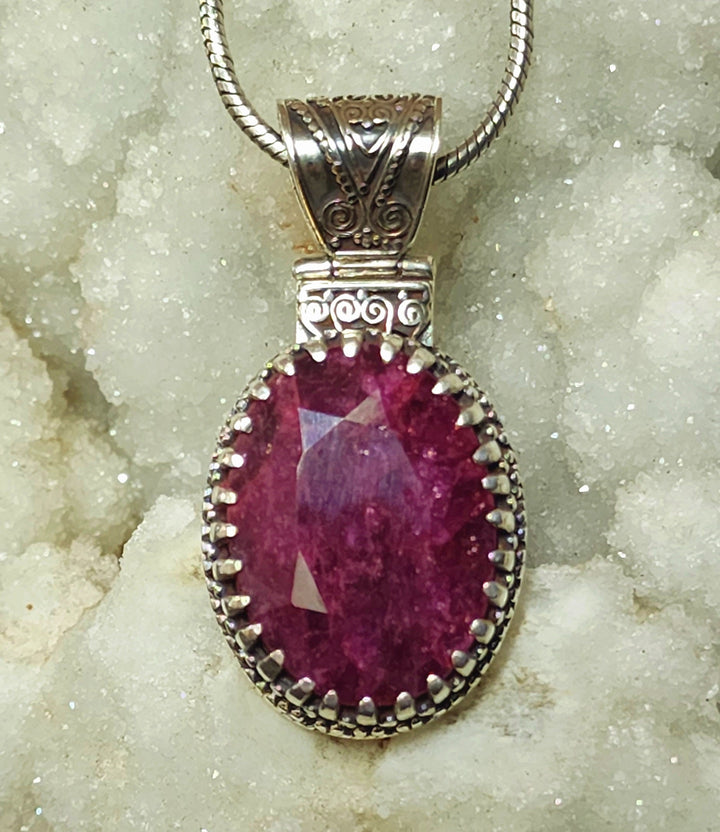 Oval Ruby Pendant - Floating Lotus