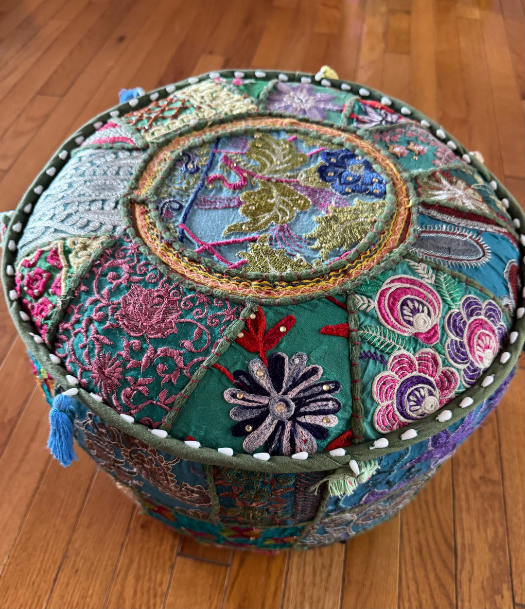 Patchwork Pouf Ottoman ~ Medium Size - Floating Lotus