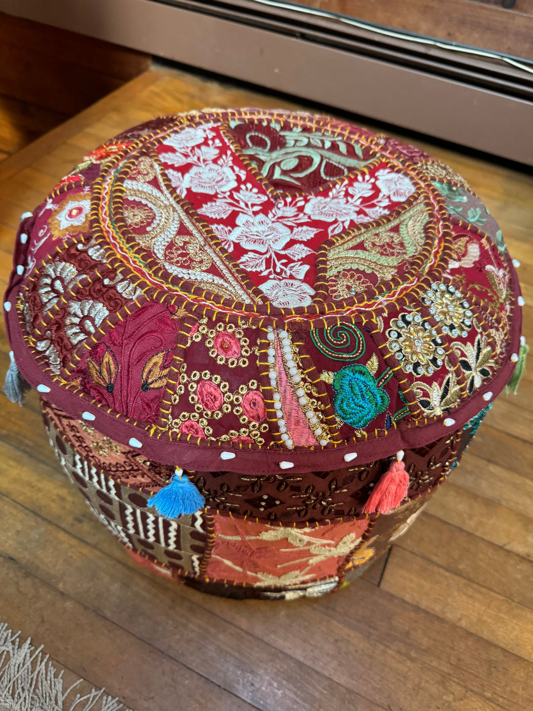 Patchwork Pouf Ottoman ~ Medium Size - Floating Lotus