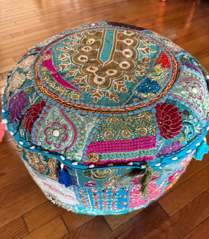 Patchwork Pouf Ottoman ~ Medium Size - Floating Lotus