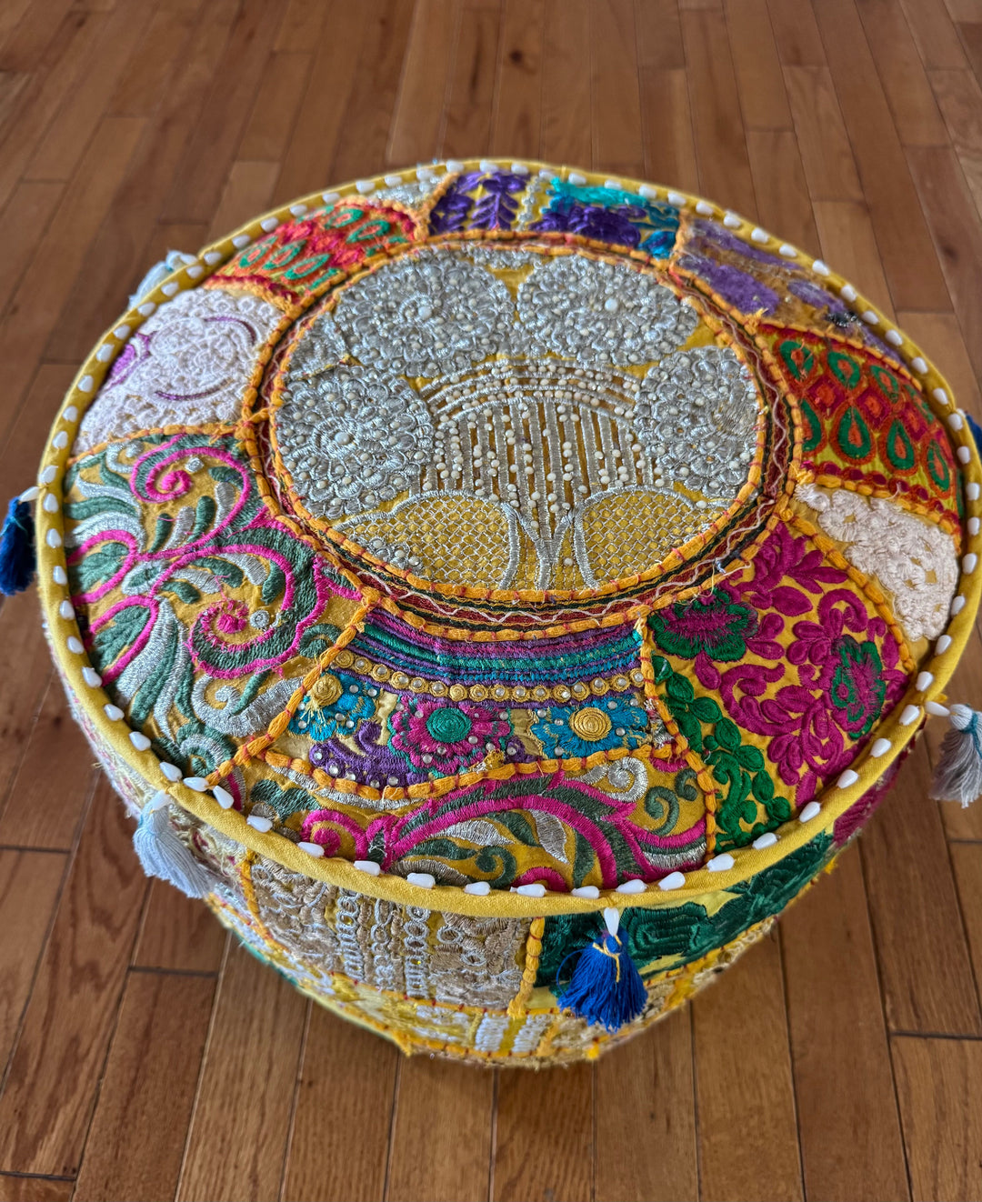 Patchwork Pouf Ottoman ~ Medium Size - Floating Lotus