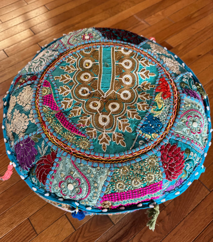 Patchwork Pouf Ottoman ~ Medium Size - Floating Lotus