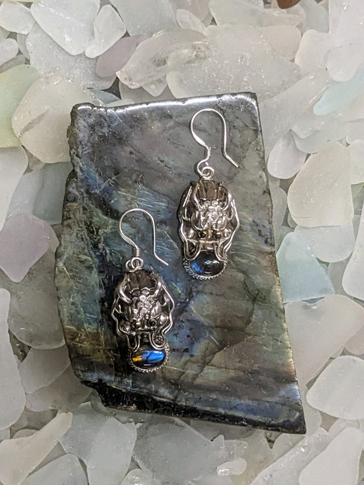 Powerful Protector Labradorite Earrings - Floating Lotus