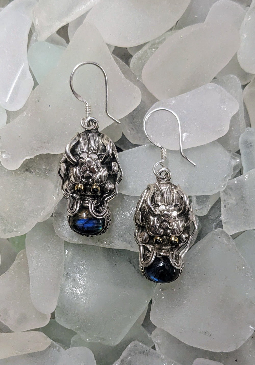 Powerful Protector Labradorite Earrings - Floating Lotus