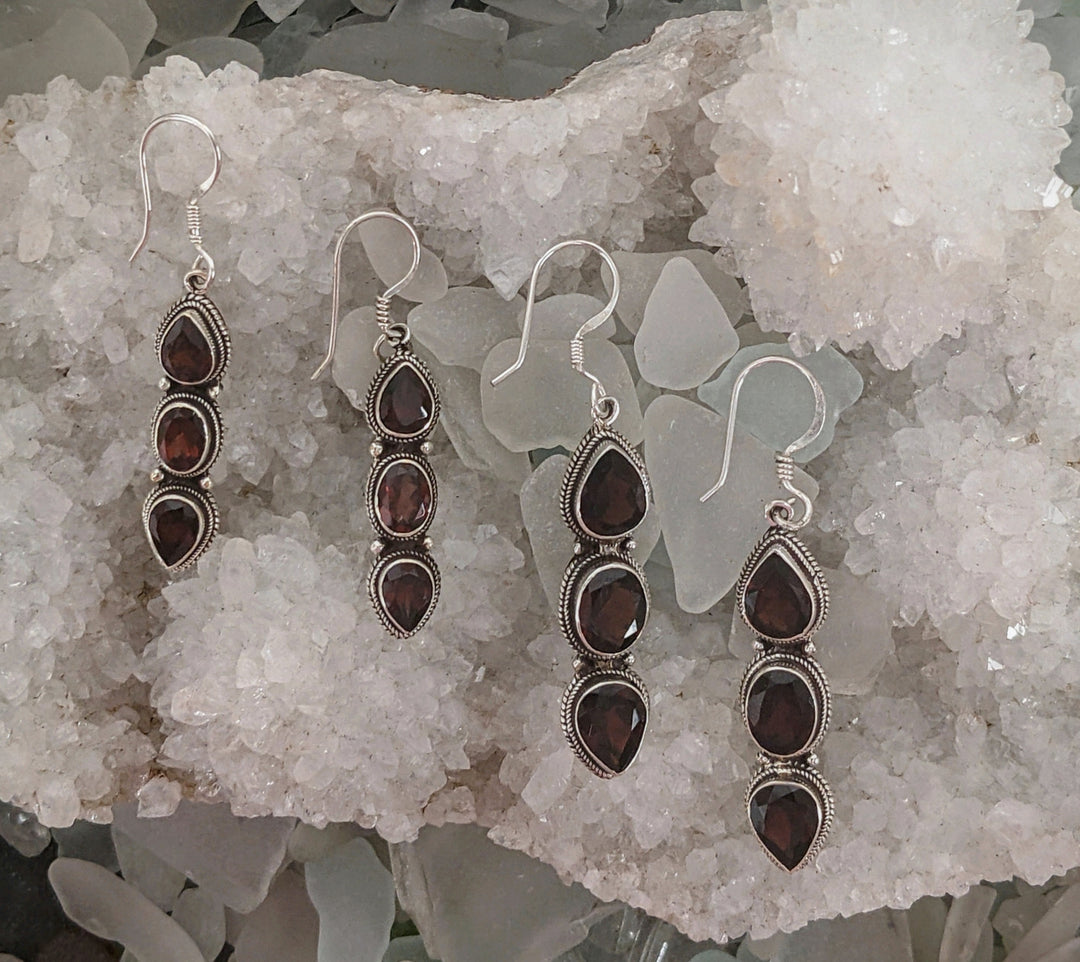 Radiant Garnet Drop Earrings - Floating Lotus