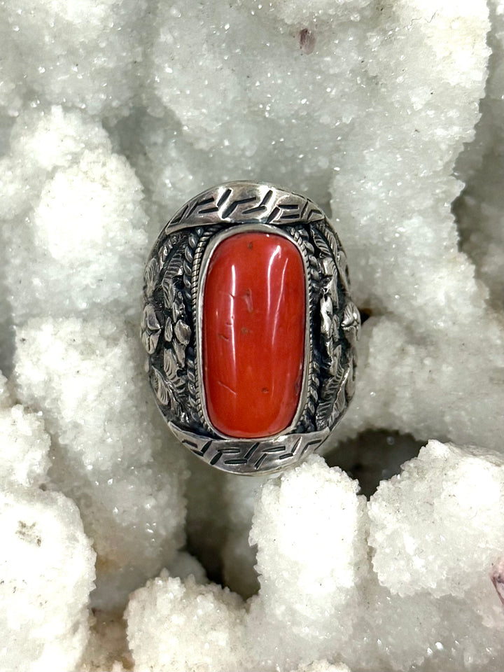 Red Coral Saddle Ring - Floating Lotus