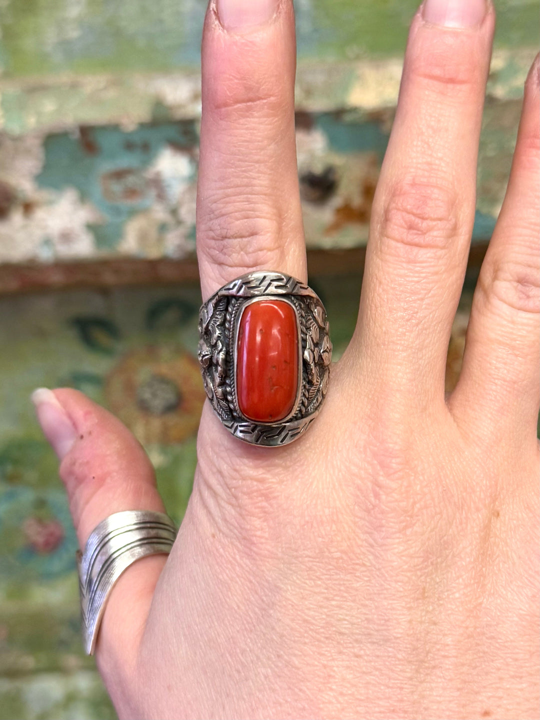 Red Coral Saddle Ring - Floating Lotus