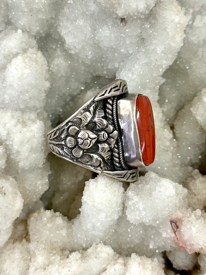 Red Coral Saddle Ring - Floating Lotus