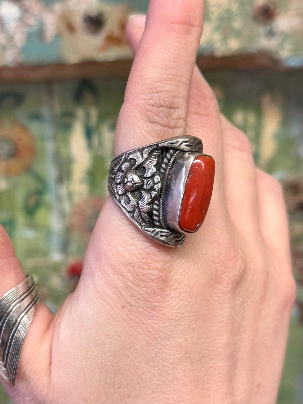 Red Coral Saddle Ring - Floating Lotus