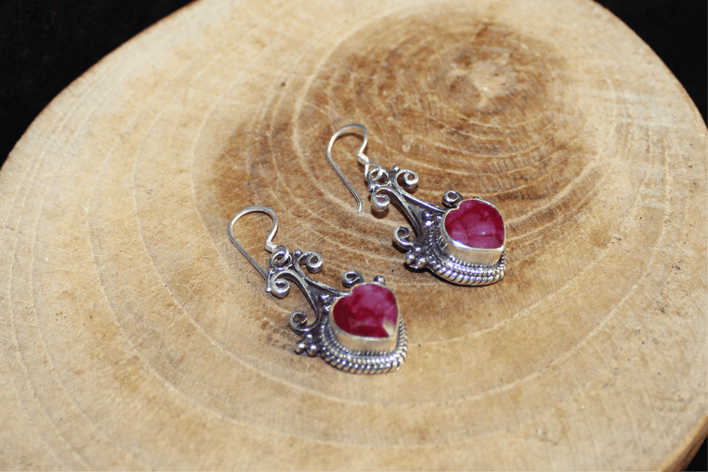 Ruby Heart Earrings - Floating Lotus