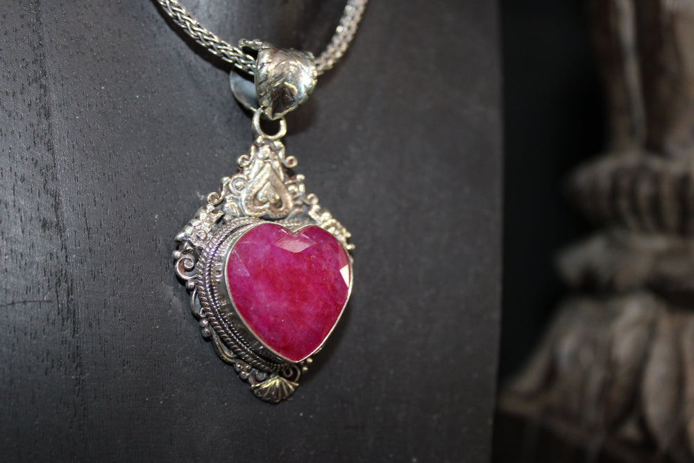 Ruby Heart Pendant - Floating Lotus