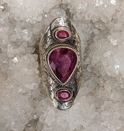 Ruby Ring with Detailed Scrollwork - Floating Lotus