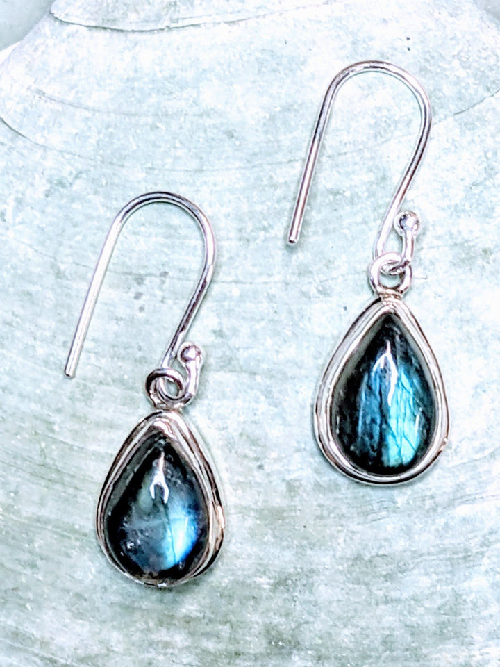 Simply Elegant Teardrop Labradorite Earrings - Floating Lotus