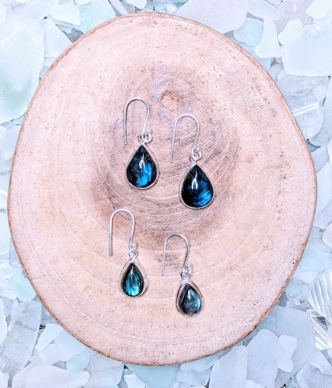 Simply Elegant Teardrop Labradorite Earrings - Floating Lotus