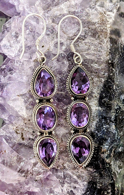 Sparkling Amethyst Drop Earrings - Floating Lotus