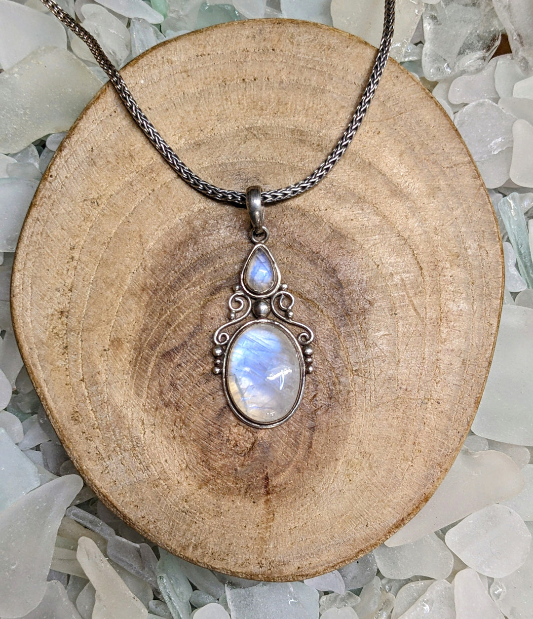 Statement Moonstone Scroll Detail Pendant - Floating Lotus