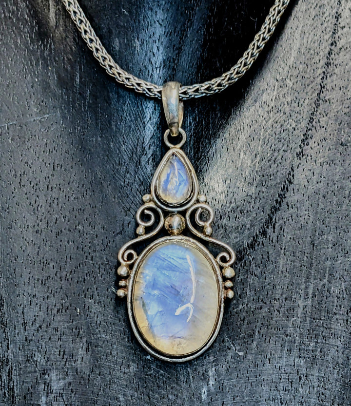 Statement Moonstone Scroll Detail Pendant - Floating Lotus