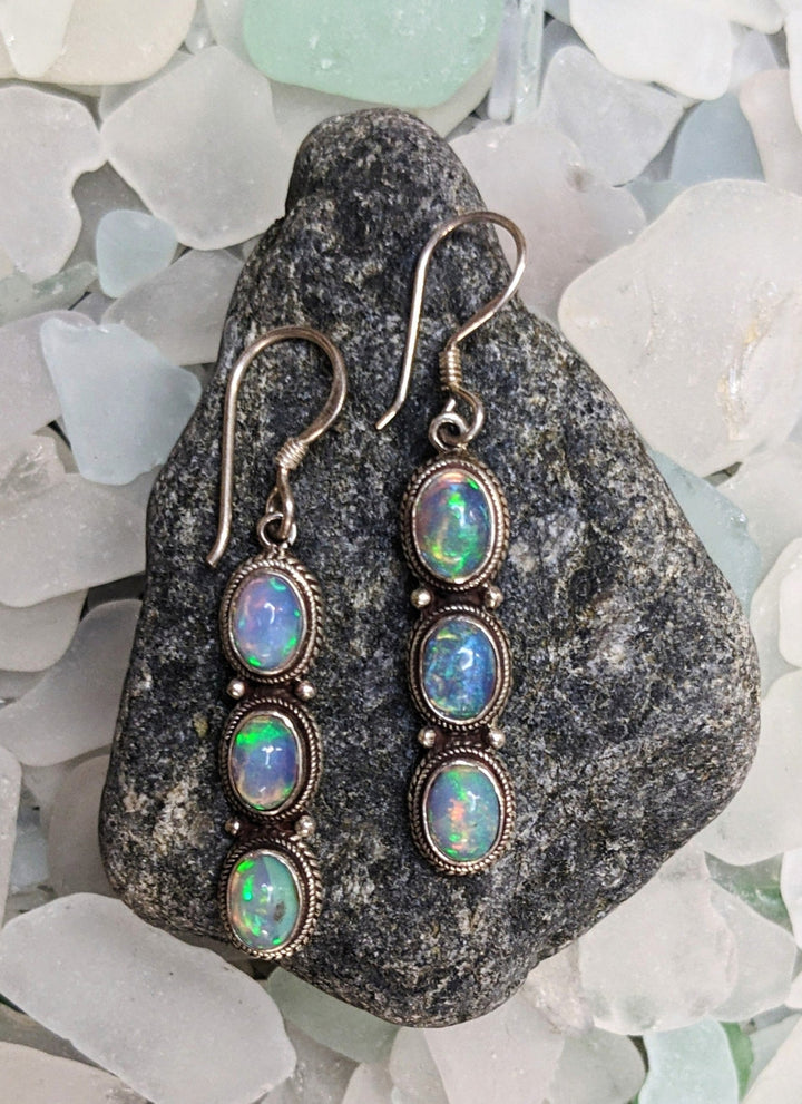 Strikingly Translucent Opal Drop Earrings - Floating Lotus